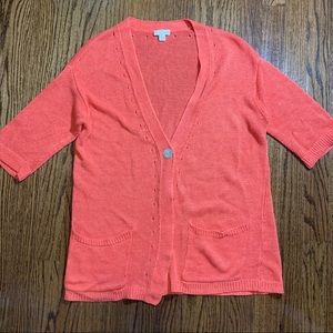 J. Jill Love Linen Womens‎ Coral Linen Open Knit Button Cardigan Sweater XS